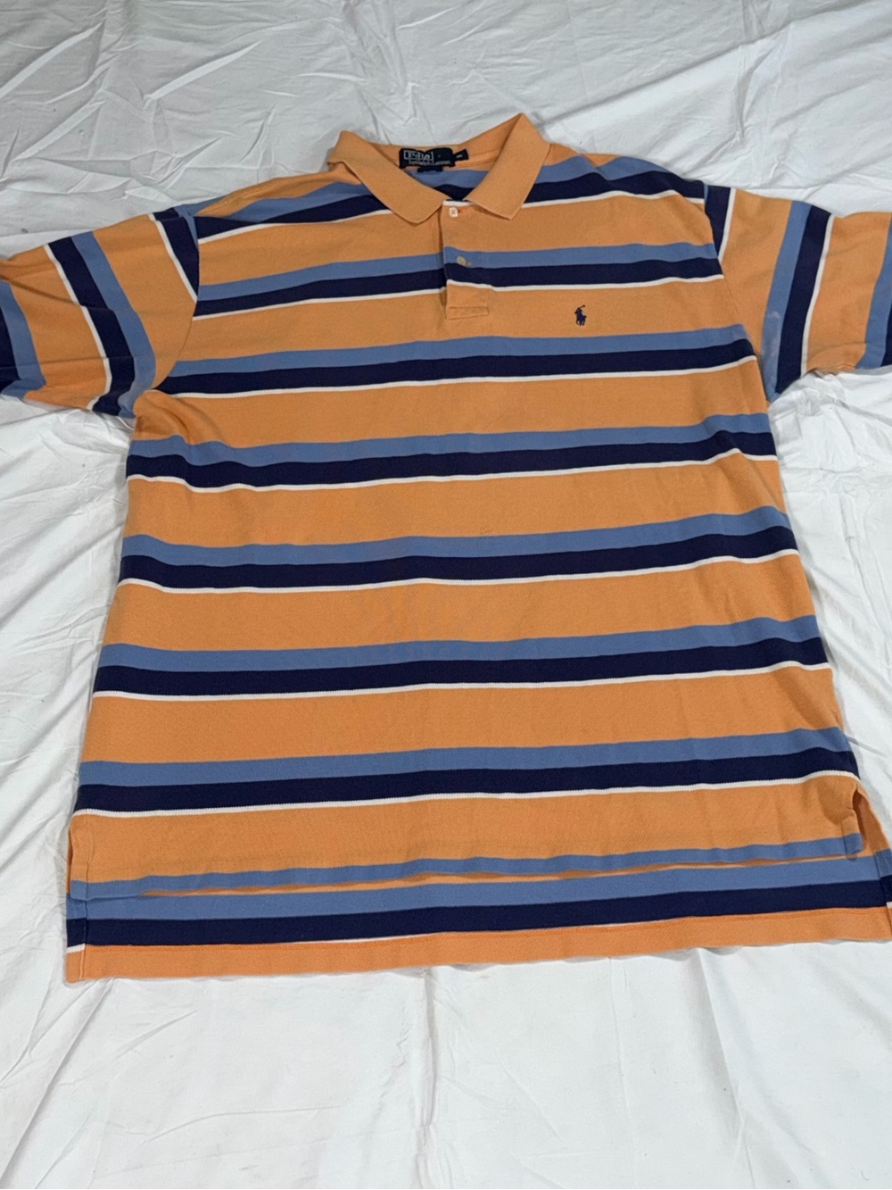 Polo Ralph Lauren Striped Polo Shirt Men XXL Orange Blue Cotton Pony B35